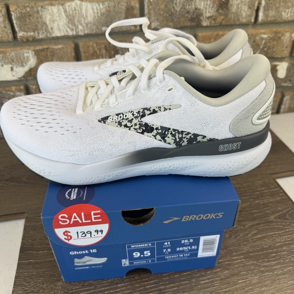 Brooks Ghost 16 Running Shoes White/ Oyster/ Lava Women's Sz 9.5B